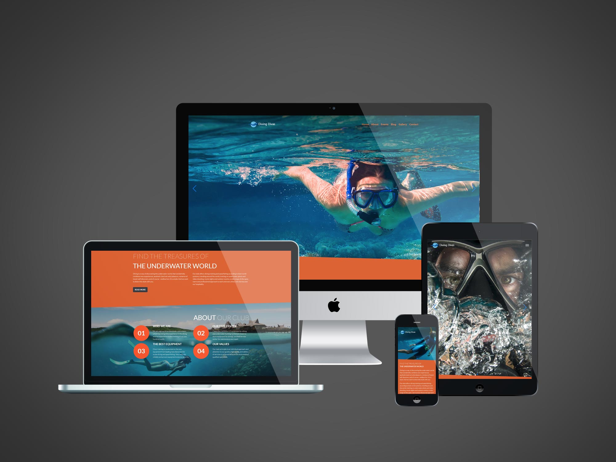 View of Scuba diving website on mulitple devices
